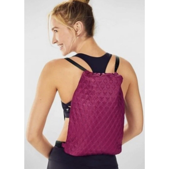 Fabletics raspberry quilted cinch Drawstring Backpack Bag - Picture 2 of 5